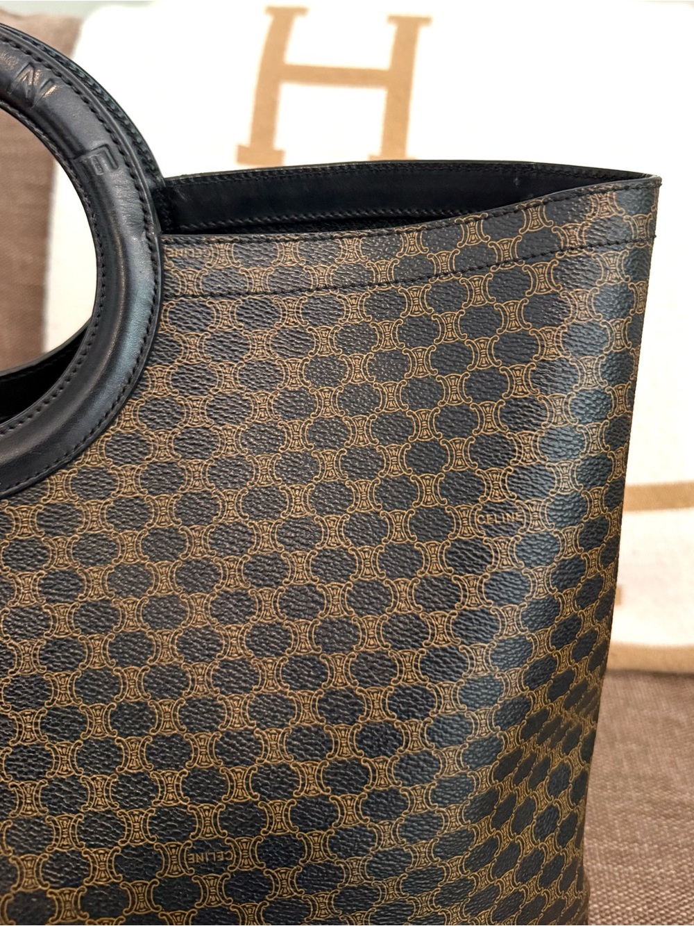 Authentic Celine Macadam monogram coated canvas tote bag black leather - Picture 5 of 16